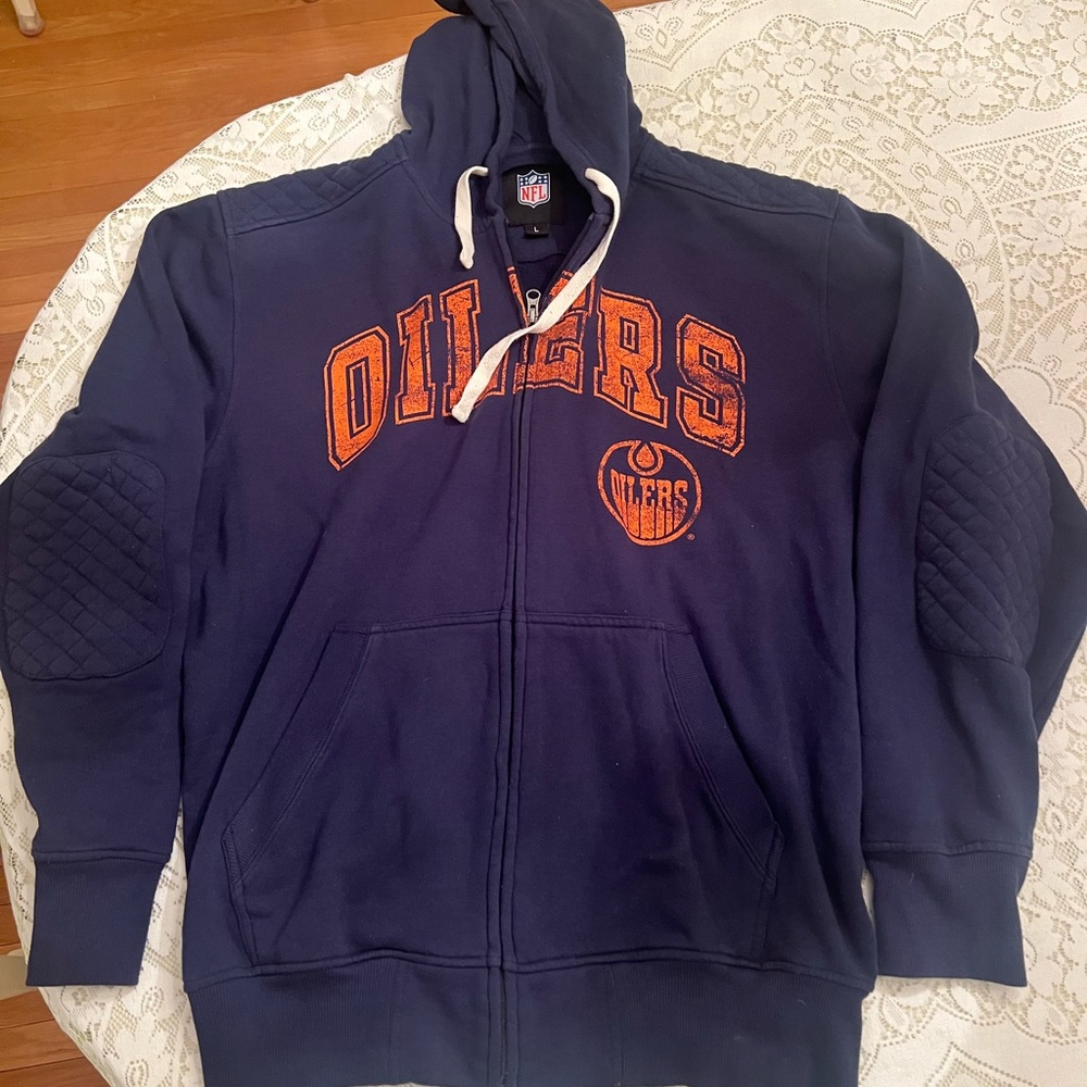 Navy Quilted Elbow Patch Hoodie Edmonton Oilers NHL Canada Hockey